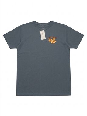 Rhythm Men's Slate Blue Tee with Orange Floral Chest Graphic New Size L